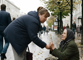 Žena je svakog dana ostavljala malo sitnine starici, ali jednog dana, dok se saginjala da joj baci novčić, starica joj je uhvatila ruku i rekla: „Učinili ste mi toliko dobra… nemojte danas ići kući.“